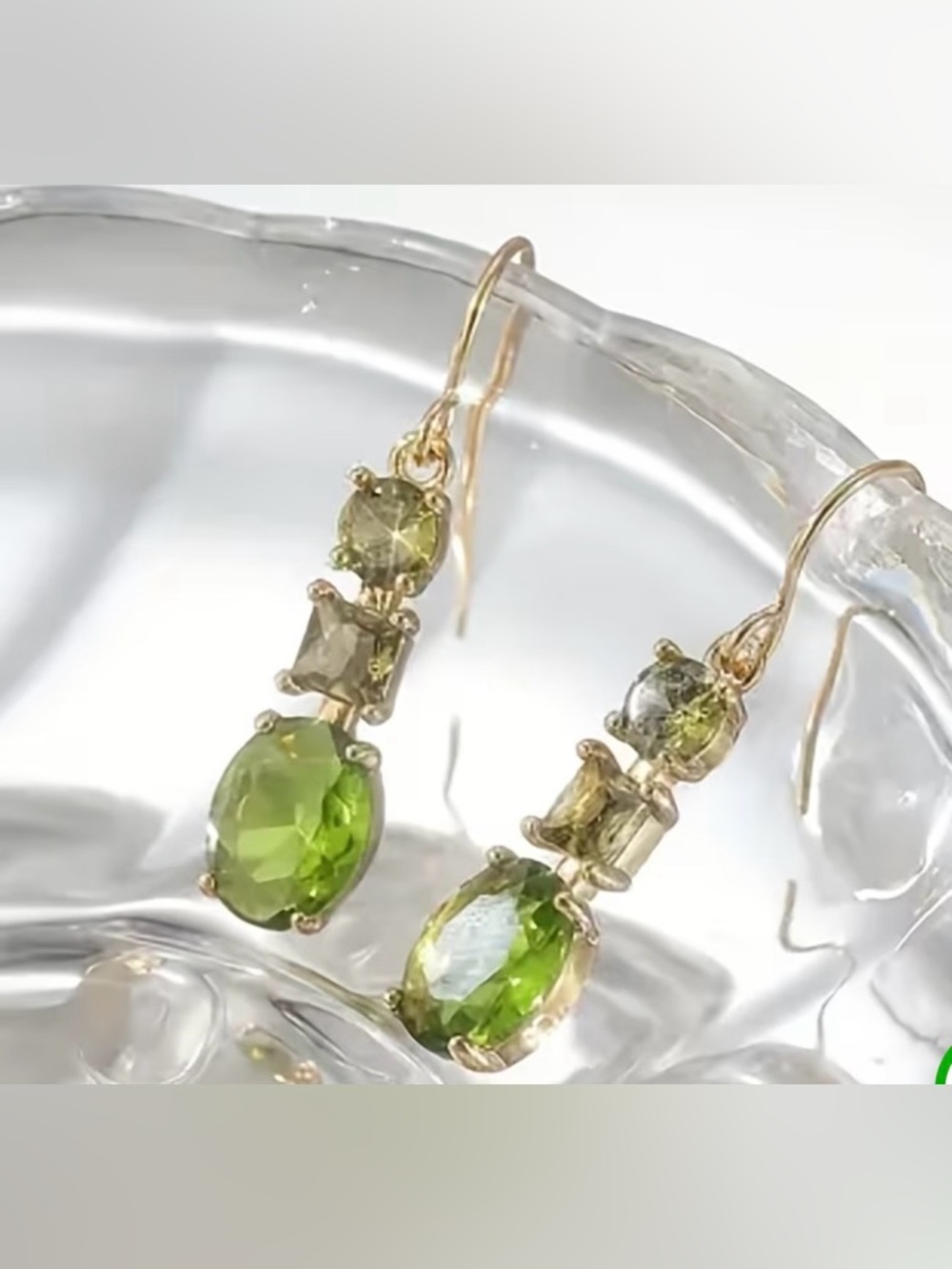 Gold Drop Earrings with Green Gemstones